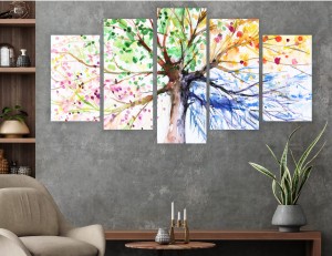 TRYPTYK NA PŁÓTNIE DRZEWO 3D CZTERY PORY ROKU 