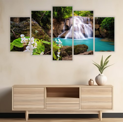 Obraz canvas 5 części tryptyk DO SYPIALNI DŻUNGLA WODOSPADY 