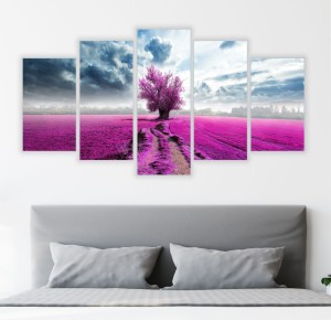 Obraz 5 części LAWENDOWE DRZEWO POLE LAWENDA 