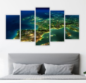 obraz 5 części tryptyk PLANETA ŚWIAT NOCĄ