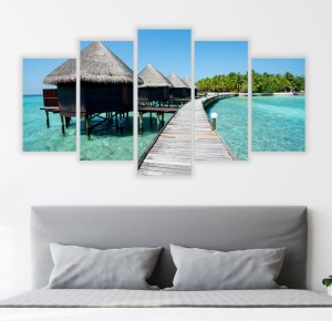 Obraz 5 częściowy tryptyk BALI DOMKI OCEAN MOST