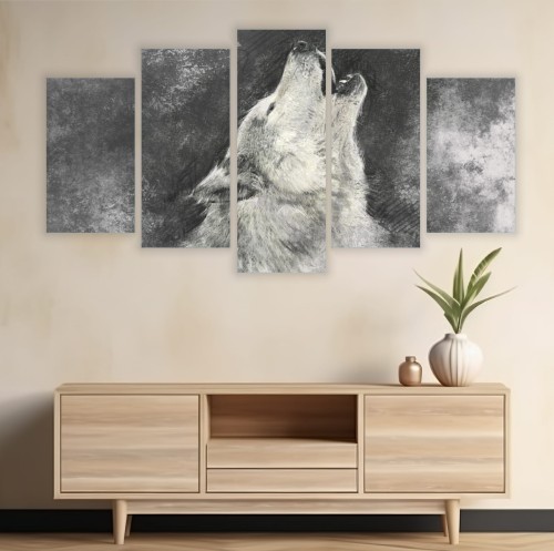 Obraz do salonu WILK ABSTRAKCJA Tryptyk na ścianę 