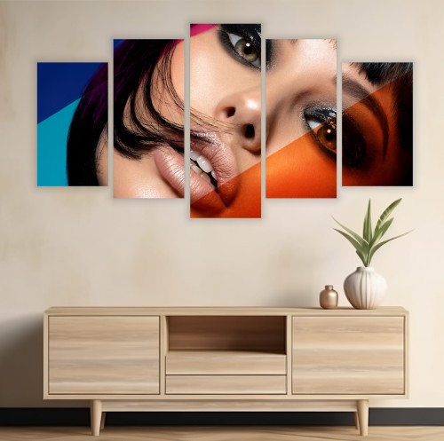 Obraz Kobieta glamour twarz kobiety TRYPTYK NA PŁÓTNIE 