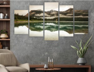 DUŻY OBRAZ DO SALONU TRYPTYK górskie jezioro góry 