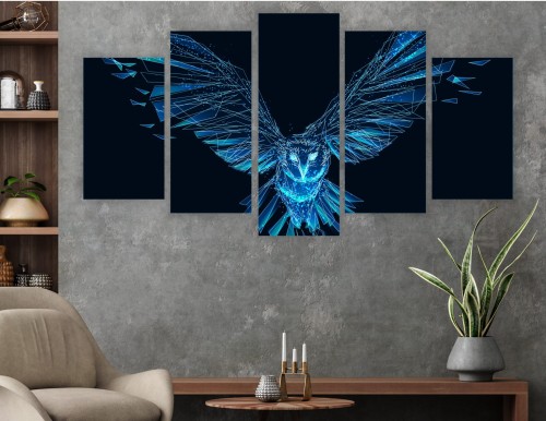 Obraz 5 części tryptyk NOWOCZESNA SOWA TURKUSOWA