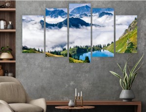 OBRAZ na płótnie GÓRY JEZIORO SZCZYTY tryptyk do salonu