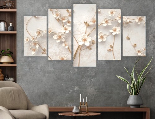 OBRAZ TRYPTYK 3D do salonu abstrakcyjne złote drzewo 