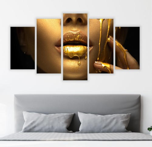 NOWOCZESNY OBRAZ DO SYPIALNI twarz kobiety złoto 