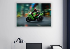 OBRAZ NA ŚCIANE SPORTOWE ZIELONE KAWASAKI NINJA ULICA