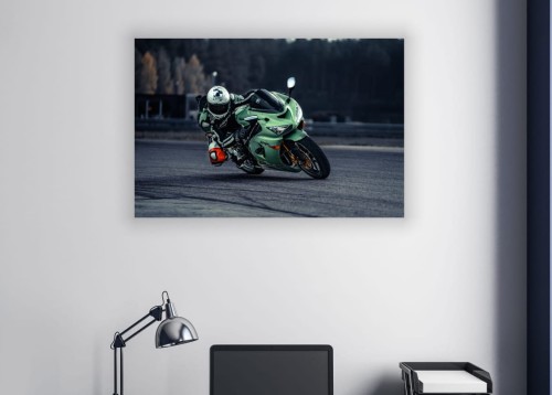 OBRAZ NA ŚCIANE JASNO ZIELONE KAWASAKI ZX-10R NINJA JAZDA NA TORZE