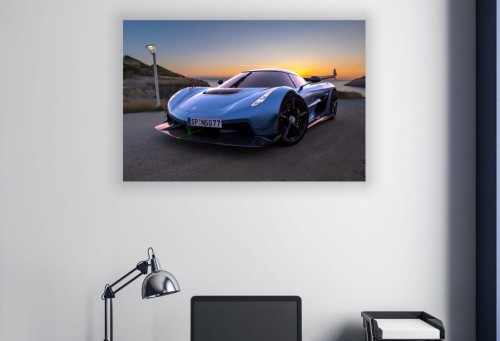 OBRAZ NA ŚCIANE JASNO NIEBIESKI KOENIGSEGG JESKO PLAŻA
