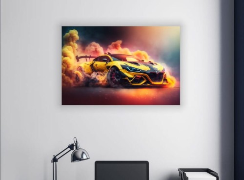 OBRAZ NA ŚCIANĘ YELLOW RACE CAR DRIFT