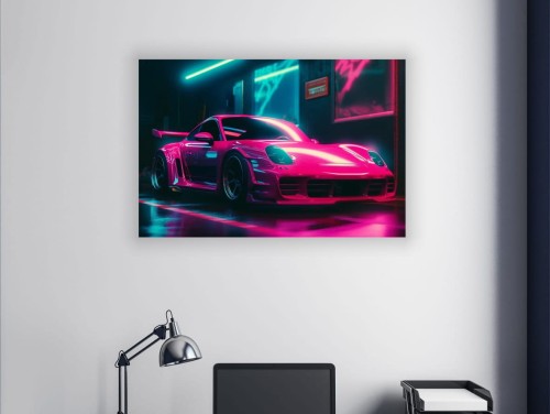 OBRAZ NA ŚCIANĘ PINK PORSCHE 911 IN DARK ALLEY 