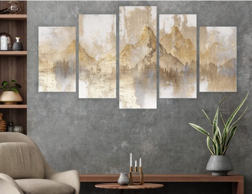 TRYPTYK OBRAZ 5 części ABSTRAKCYJNE GÓRY NA BETONIE do salonu sypialni