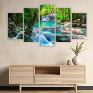 Tryptyk WODOSPAD W LESIE LAS obraz 5 częściowy do salonu 