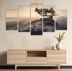 Obraz 5 częściowy tryptyk samotne drzewo wzgórza góry widok