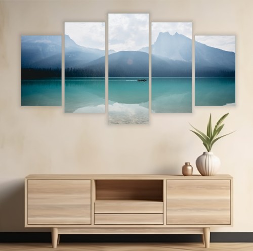 GÓRSKIE JEZIORO OBRAZ TRYPTYK NA PŁÓTNIE DO SALONU