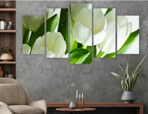 Obraz 5-części tryptyk BIAŁE TULIPANY BUKIET PIĘKNE KWIATY 