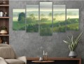 Obraz 5-części tryptyk do salonu mgła las drzewa mazury natura 