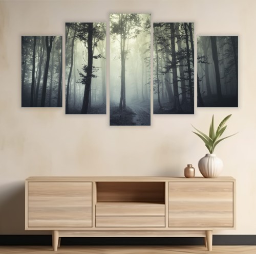 Obraz 5 częściowy na ścianę MROCZNY LAS MGŁA NATURA 