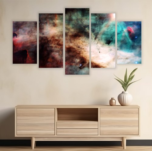NOWOCZESNY Obraz 5 częściowy tryptyk kolory gwiazdy