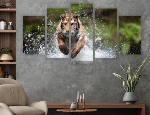 OBRAZ wieloczęściowy canvas TYGRYS W RZECE NATURA ZWIERZĘ 