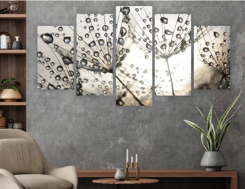 TRYPTYK 5 części obraz do salonu NATURA KROPLE ROSA