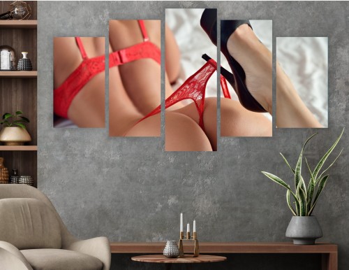 Obraz TRYPTYK 5 części do sypialni KOBIETA akt pośladki