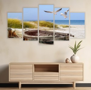 Wakacyjny obraz tryptyk MEWY ŁÓDKA MORZE BAŁTYK PLAŻA 