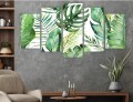 Obraz 5 części tryptyk ZIELONE LIŚCIE NA BIAŁYM TLE