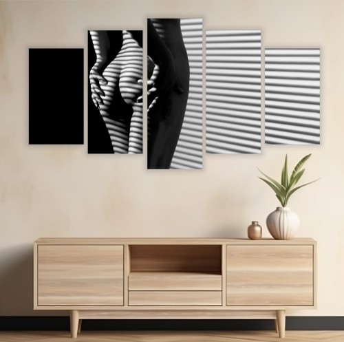 NOWOCZESNY TRYPTYK NA PŁÓTNIE kobieta akt czarno biały 