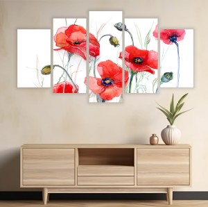 TRYPTYK DO SALONU 5 CZĘŚCIOWY malowane maki 