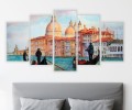Obraz Łodzie Woda Włochy Wenecja MALUNEK 3D TRYPTYK NA PŁÓTNIE 