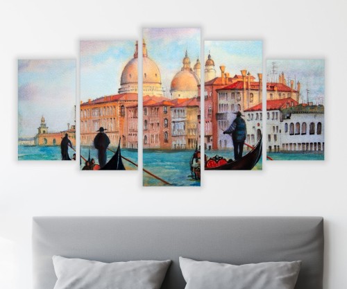 Obraz Łodzie Woda Włochy Wenecja MALUNEK 3D TRYPTYK NA PŁÓTNIE 
