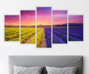 WIELOCZĘŚCIOWY OBRAZ DO SYPIALNI kolorowe pola lawendy 
