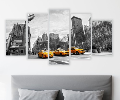 Obraz 5-części tryptyk New York street taxi 