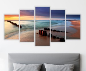 Obraz do salonu 5 części tryptyk BAŁTYK PLAŻA MORZE ZACHÓD