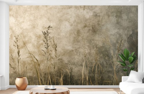 NOWOCZESNA TAPETA DO SALONU Trawy boho natura  beton 