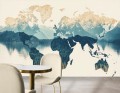 ABSTRAKCYJNA TAPETA DO SALONU SYPIALNI mapa świata góry las 