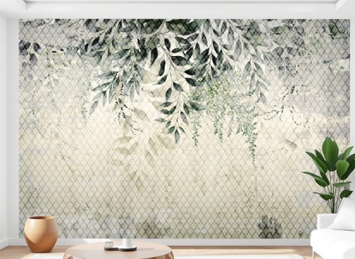Nowoczesna  TAPETA DO SALONU SYPIALNI zwisające liście delikatny wzór 