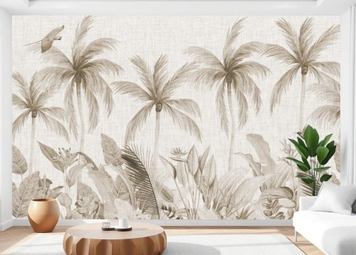 Fototapeta tropikalne drzewa palmy w beżu do salonu sypialni na ścianę 