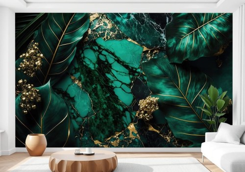 Fototapeta na ścianę LIŚCIE MARMUR ELEGANCKI WZÓR DO SALONU