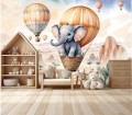 Fototapeta dla dzieci 3D LOT BALONEM SŁONIK GÓRY ZWIERZĄTKA 