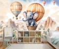 Fototapeta dla dzieci 3D LOT BALONEM SŁONIK GÓRY ZWIERZĄTKA 