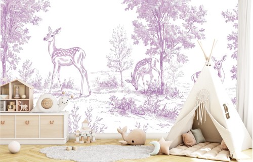 Fototapeta dla dzieci dziecięcy wzór LEŚNA POLANA ZWIERZĄTKA LAS 