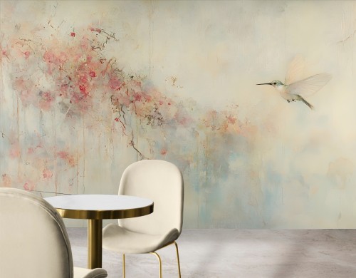 Fototapeta ścienna do salonu sypialni KOLIBEREK I KWIATY PTAK ABSTRAKCJA 