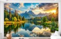 Fototapeta panorama na górskie jezioro odbicie drzewa natura 