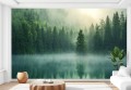 Fototapeta na ścianę do salonu sypiali LAS WE MGLE JEZIORO ODBICIE NATURA