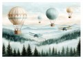 TAPETA DLA DZIECI NA WYMIAR ŚCIENNA balony samoloty retro wzgórza drzewa