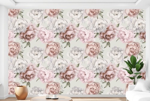 FOTOTAPETA TAPETA DUŻE KWIATY BIAŁE RÓŻOWE PIWONIE PEONY 